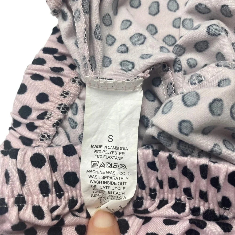 KATE SPADE Blush Pink Black Dots Short Sleeve Long Pant Pajamas Top M/Pant S